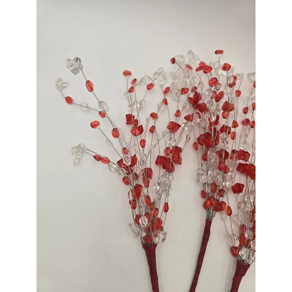 Lot Of 5 Acrylic Bead Spray Red & Clear Picks Holiday Craft Flower Arrangement